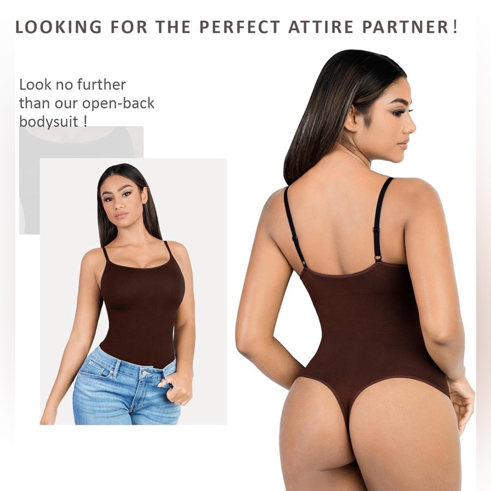 Women's Open Back Bodysuit Sleeveless Strap Bodycon Tops Thong Body Shaper - Picture 3 of 7